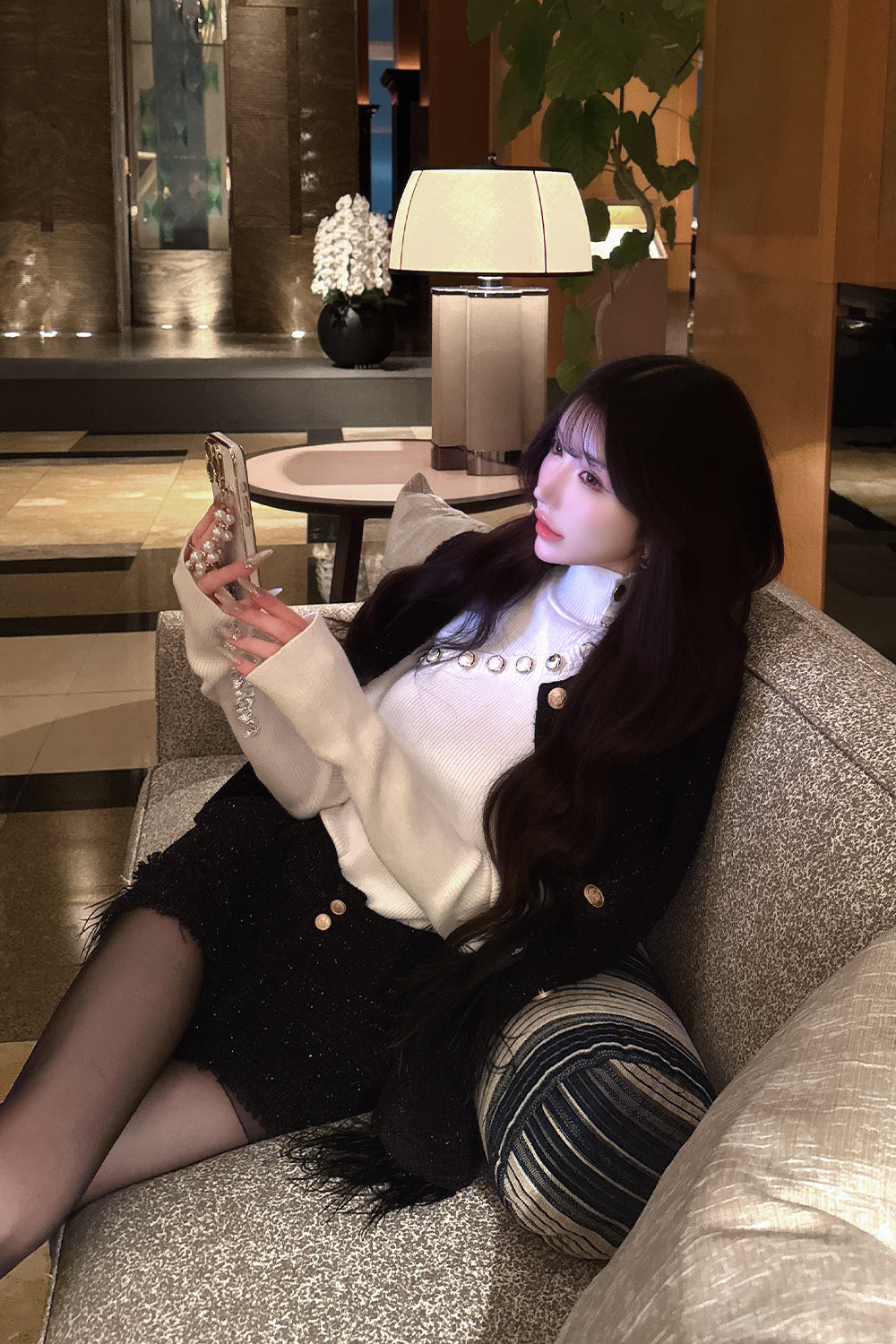 デザインタートルニットトップス