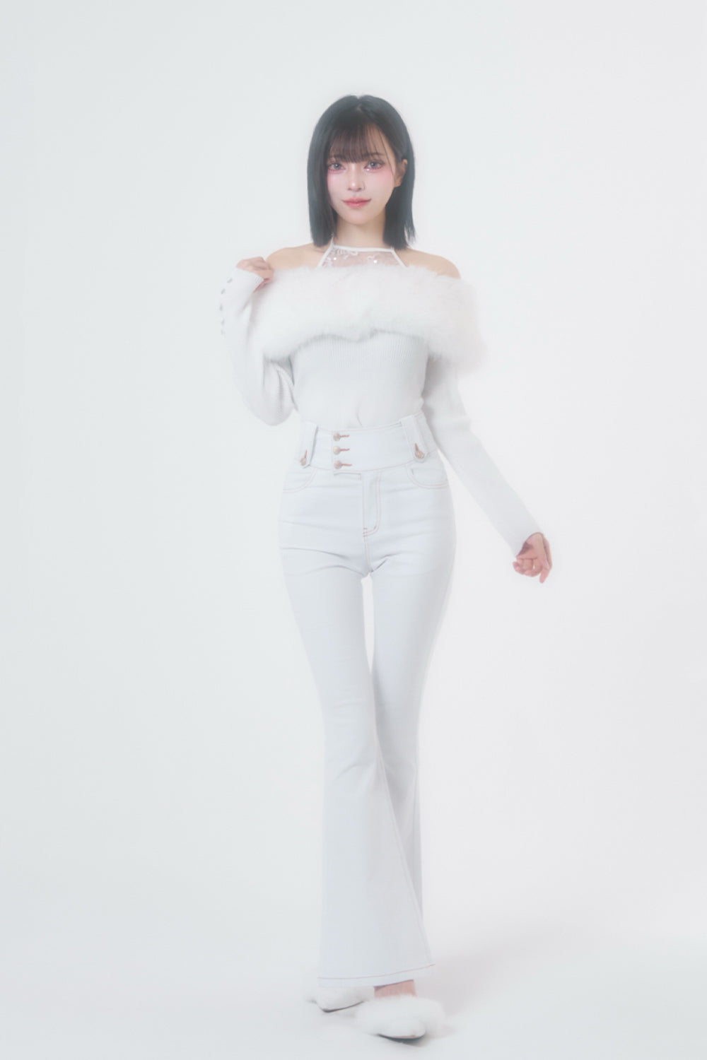 カラーステッチフレアデニム