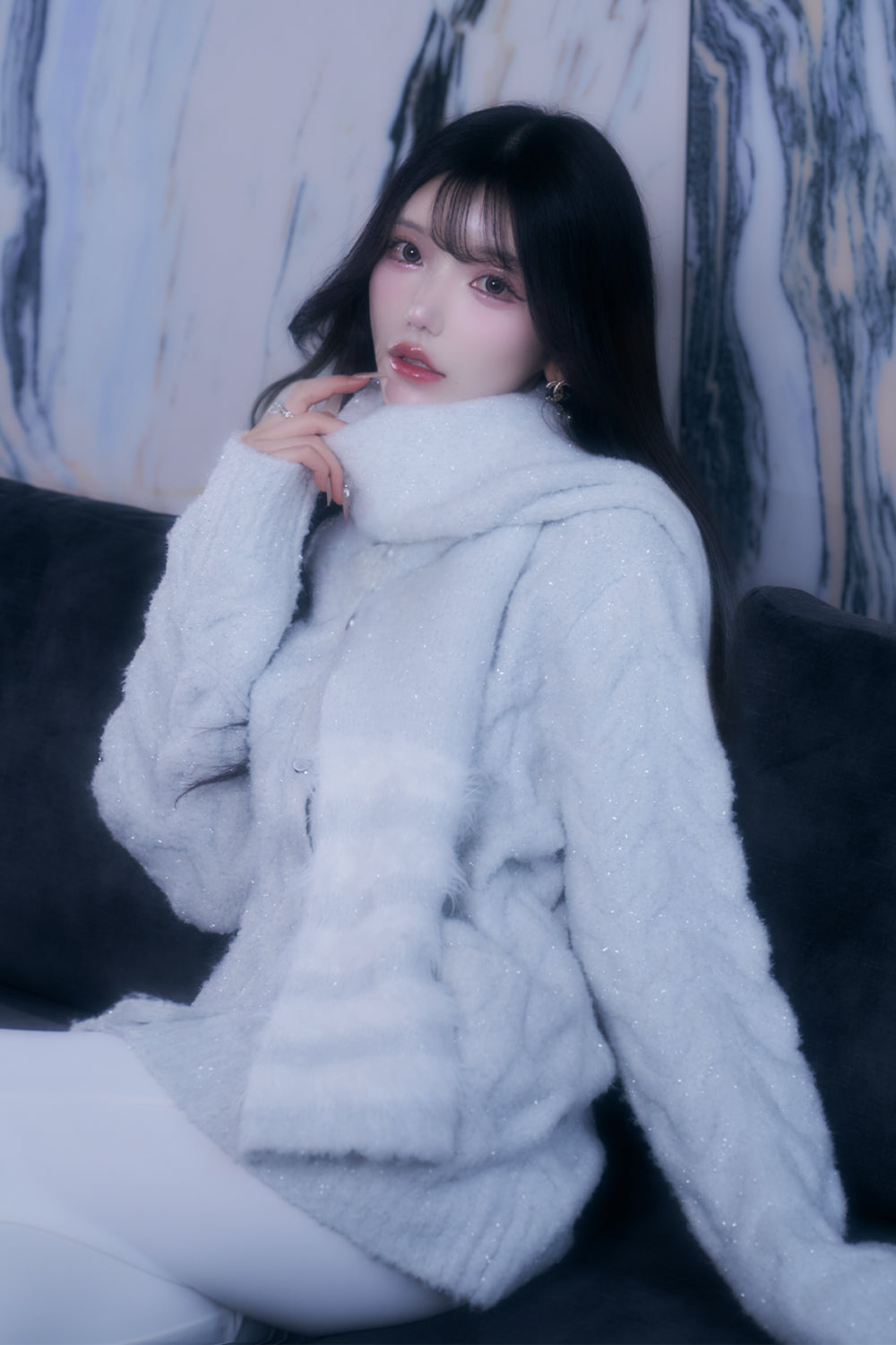 ケーブルニットカーデ