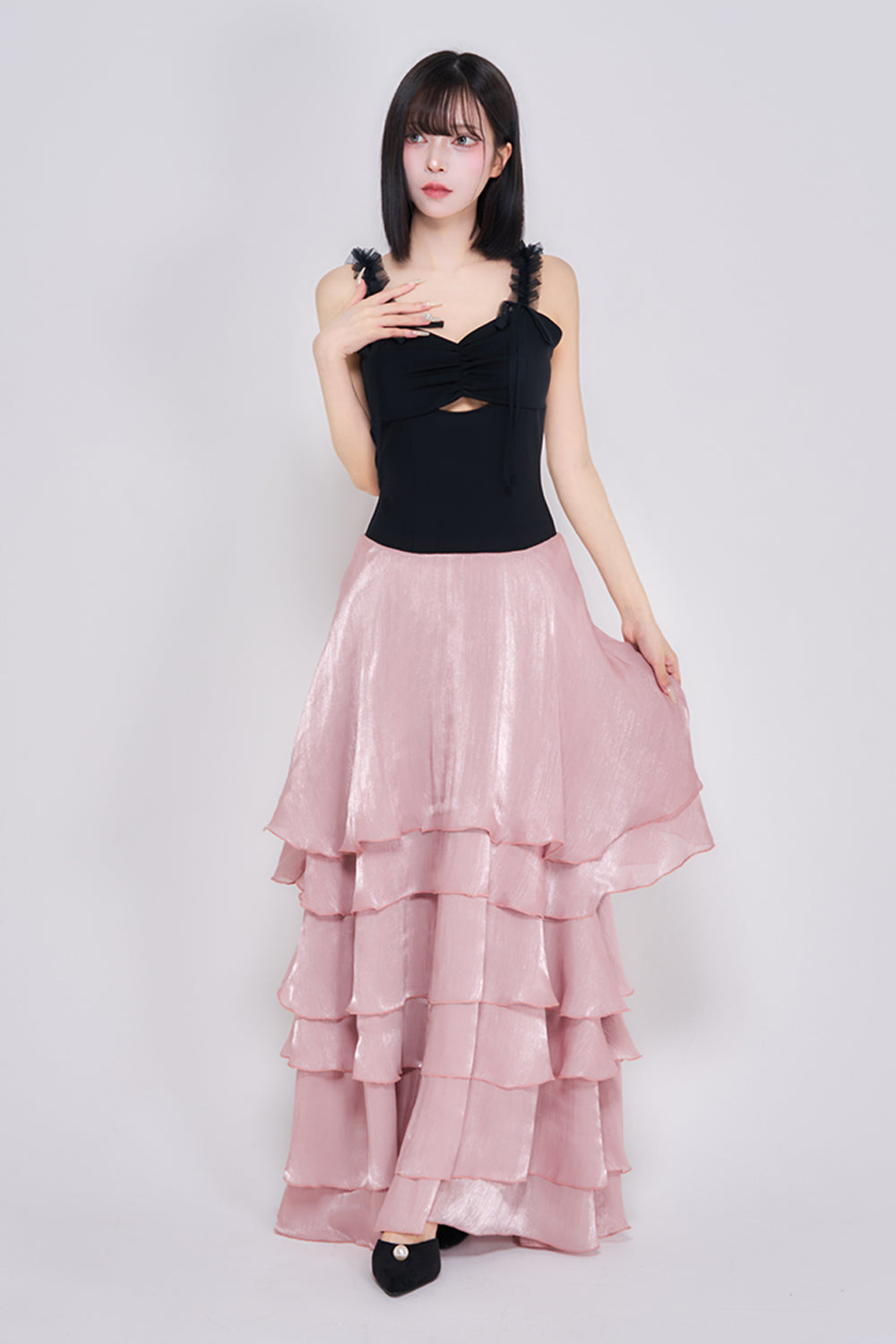 ボリュームシフォンキャミワンピース