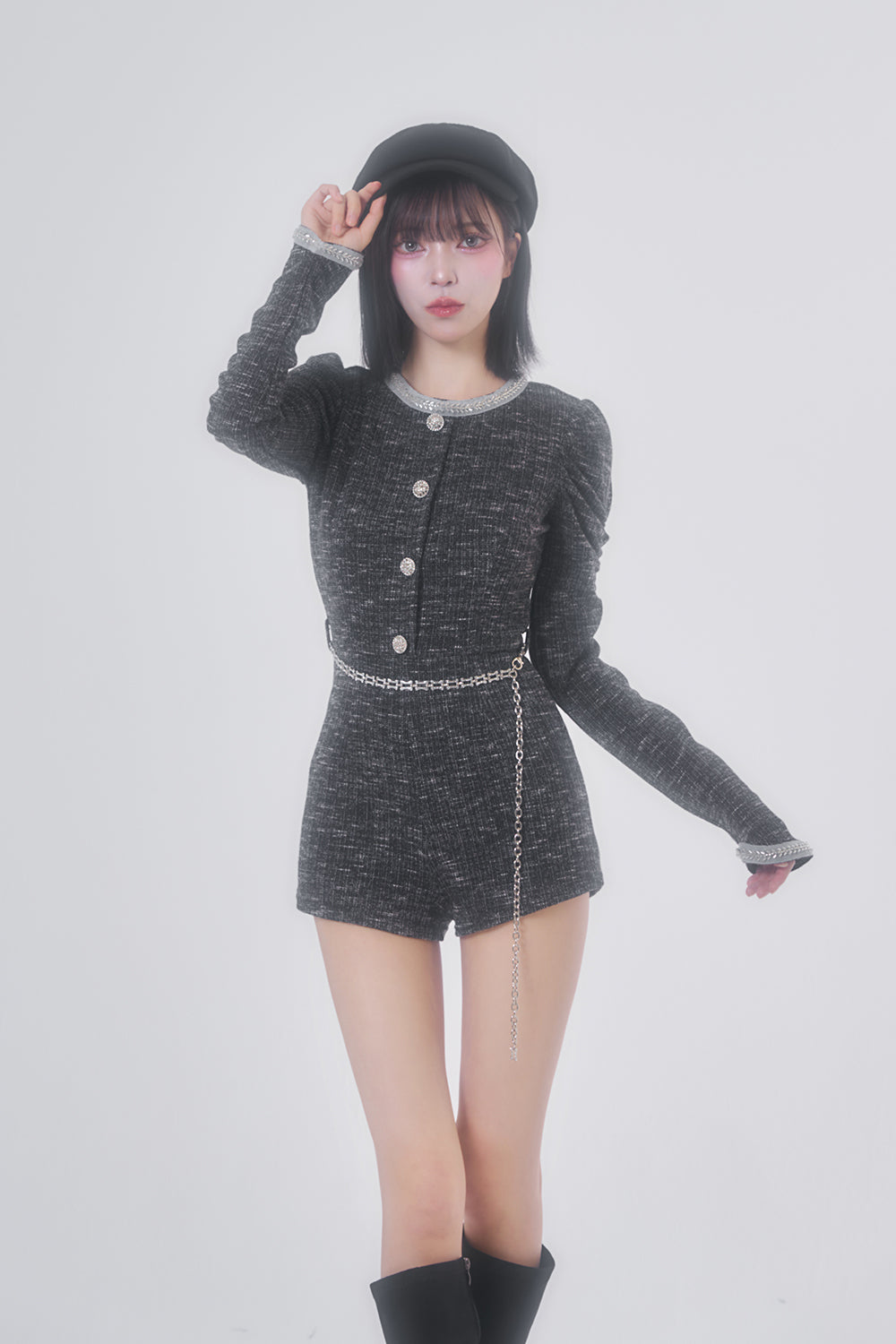 デザインチェーンツイードコンビネゾン