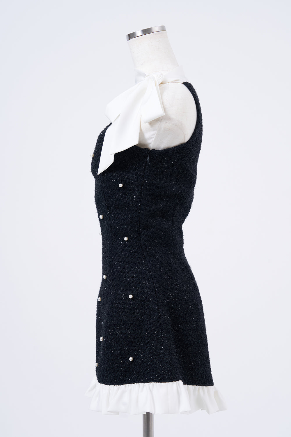 BELEAR MIMI ベリアミミ　ツイードパールミニワンピース　ブラック ツイードパールミニワンピース