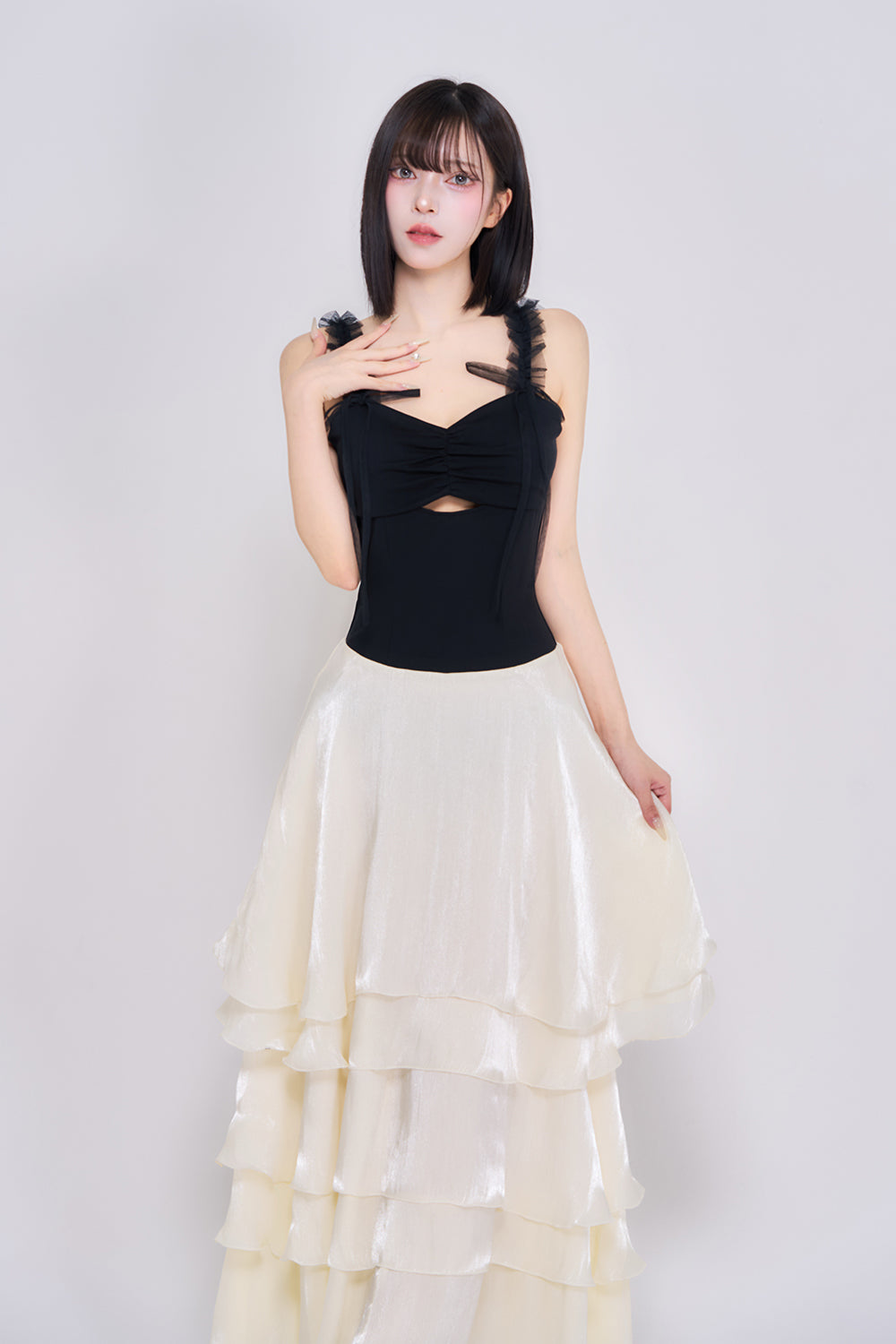 BELEAR MIMI ボリュームシフォンミニワンピース ボリュームシフォンキャミワンピース