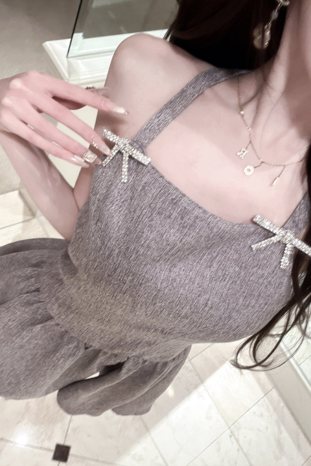 バックリボンツイードミニワンピース