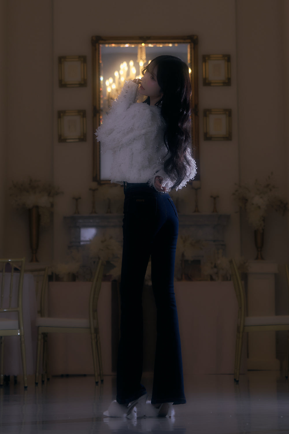 カラーステッチフレアデニム