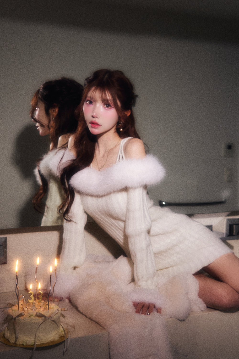 オフショルファーニットワンピース