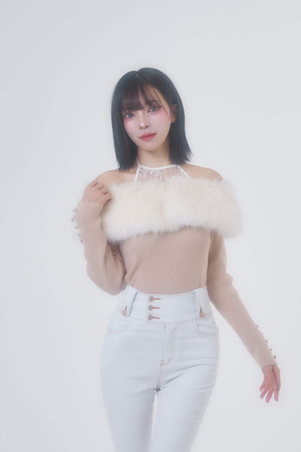 オフショルファーニットトップス