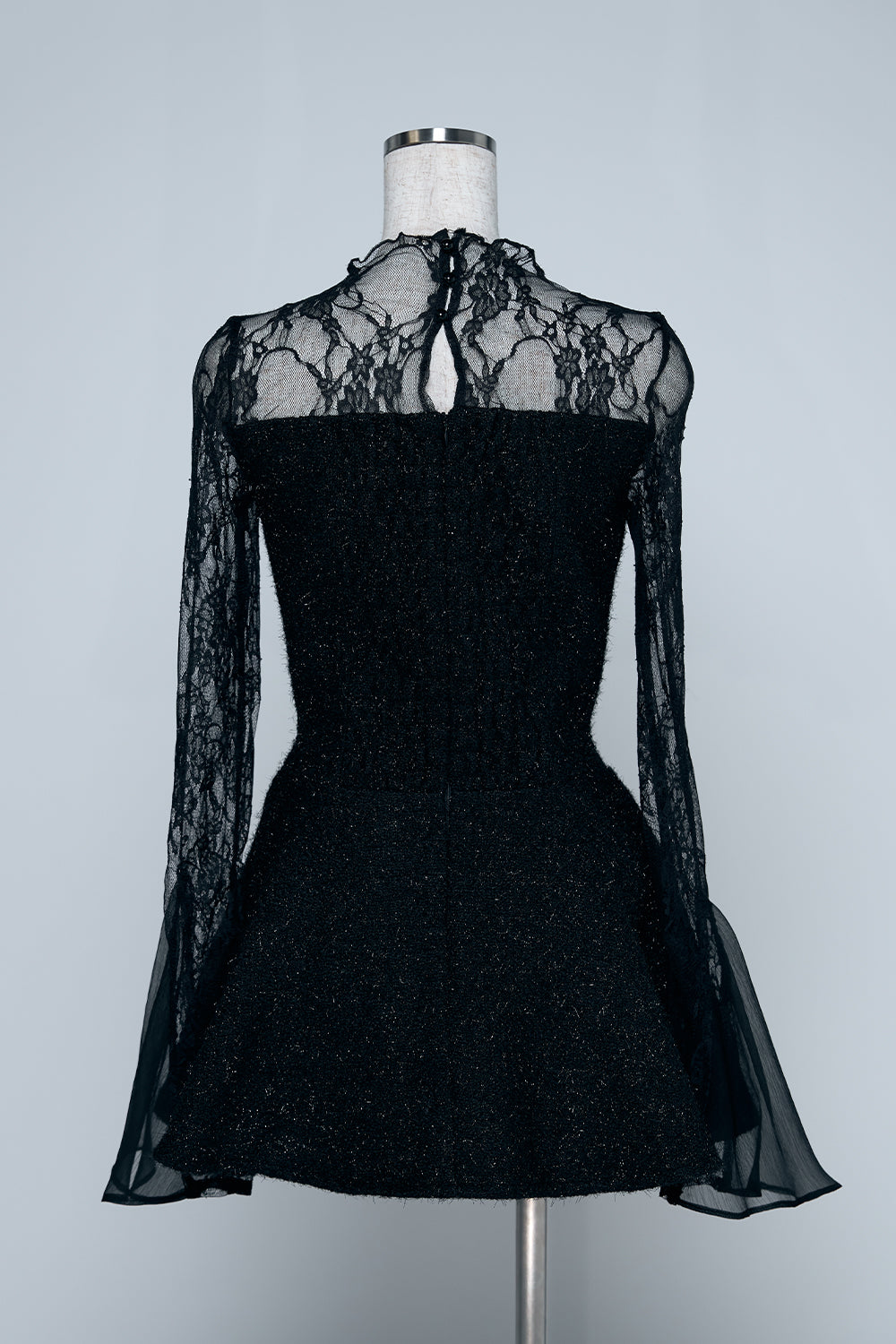 ツイードレースフレアミニワンピース