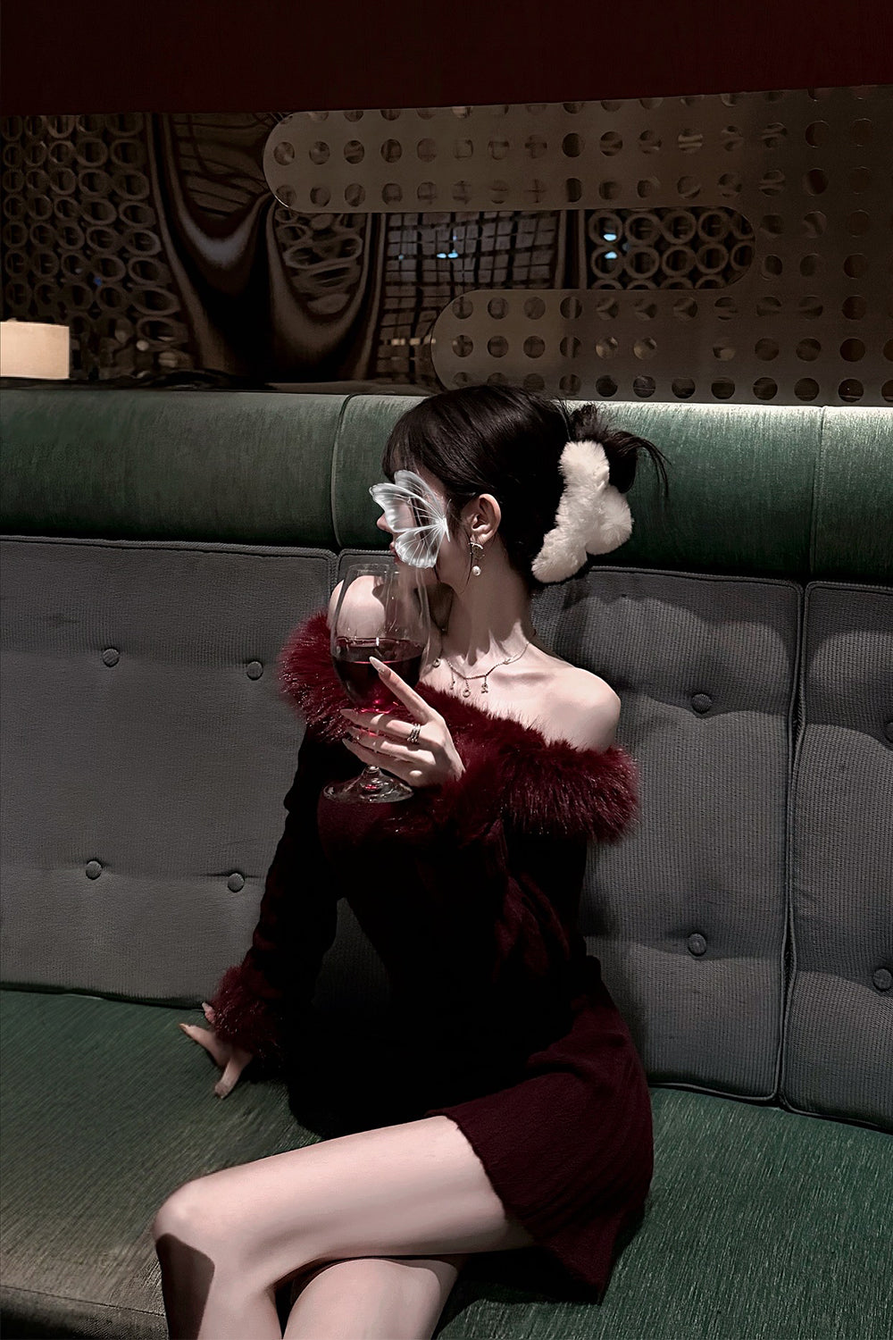 オフショルファーニットワンピース