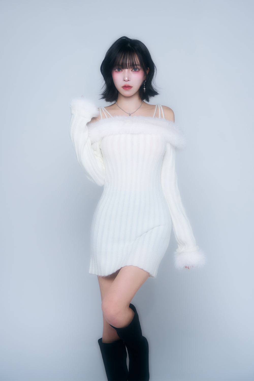 オフショルファーニットワンピース