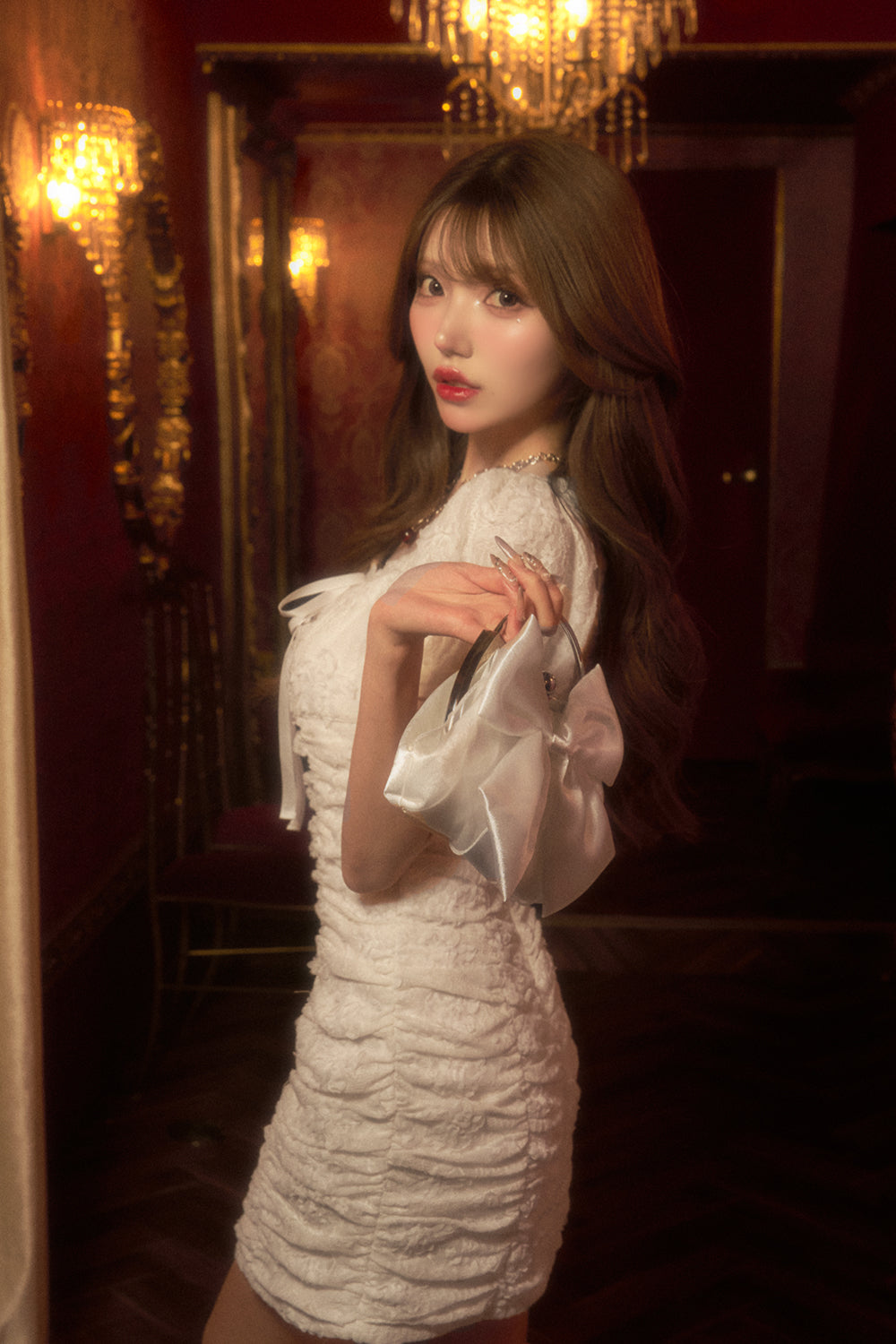 BELEAR MIMI（ベリアミミ）】ギャザーレースミニワンピース