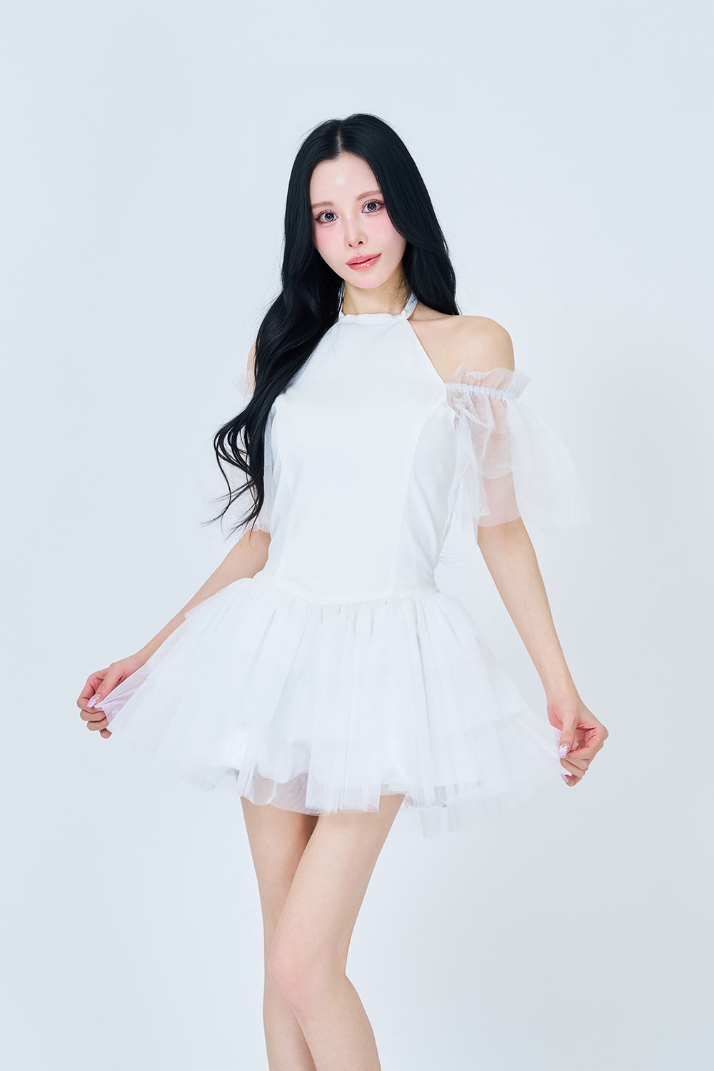 ボリュームシフォンミニワンピース