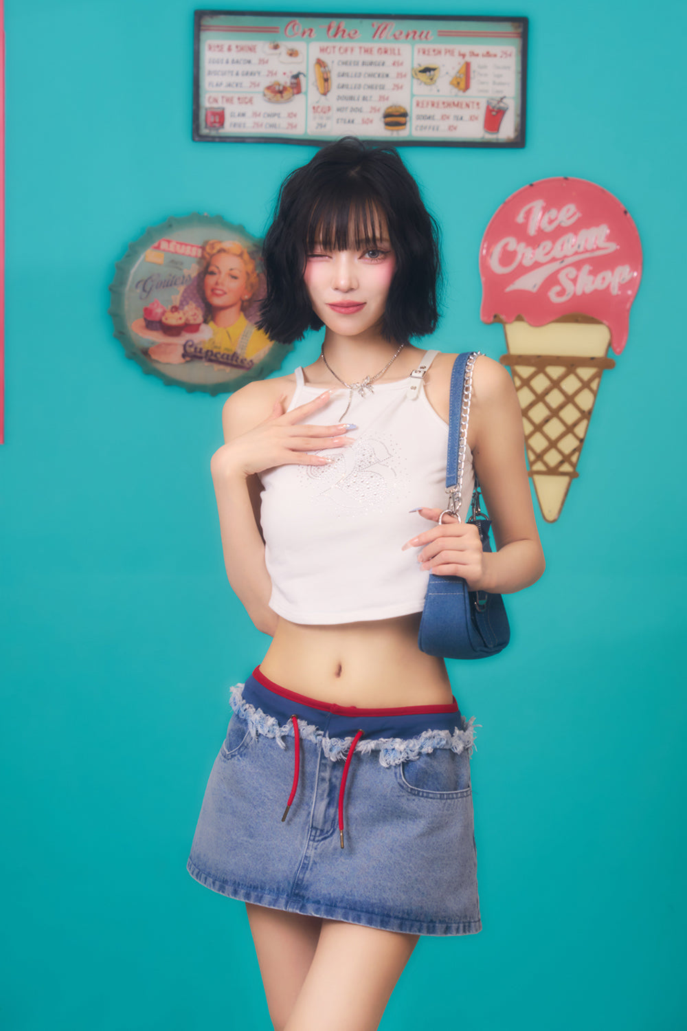 カットデザインデニムスカート